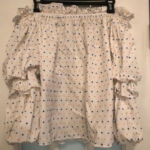 Caroline Constas White Polka Dot Off Shoulder Top
